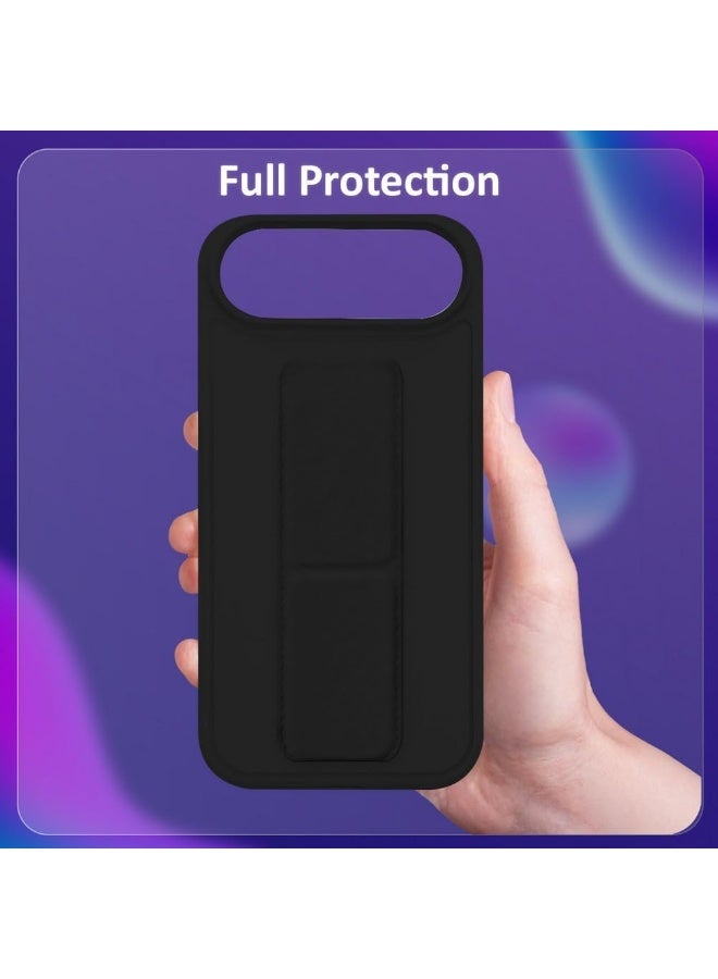 Case for iPhone 17 Air Back Stand Case Magnetic Grip Car Holder Soft Silicone Kickstand Cover Wrist Strap Full protection Anti-Fingerprint Case for iPhone 17 Air Black - Image 3